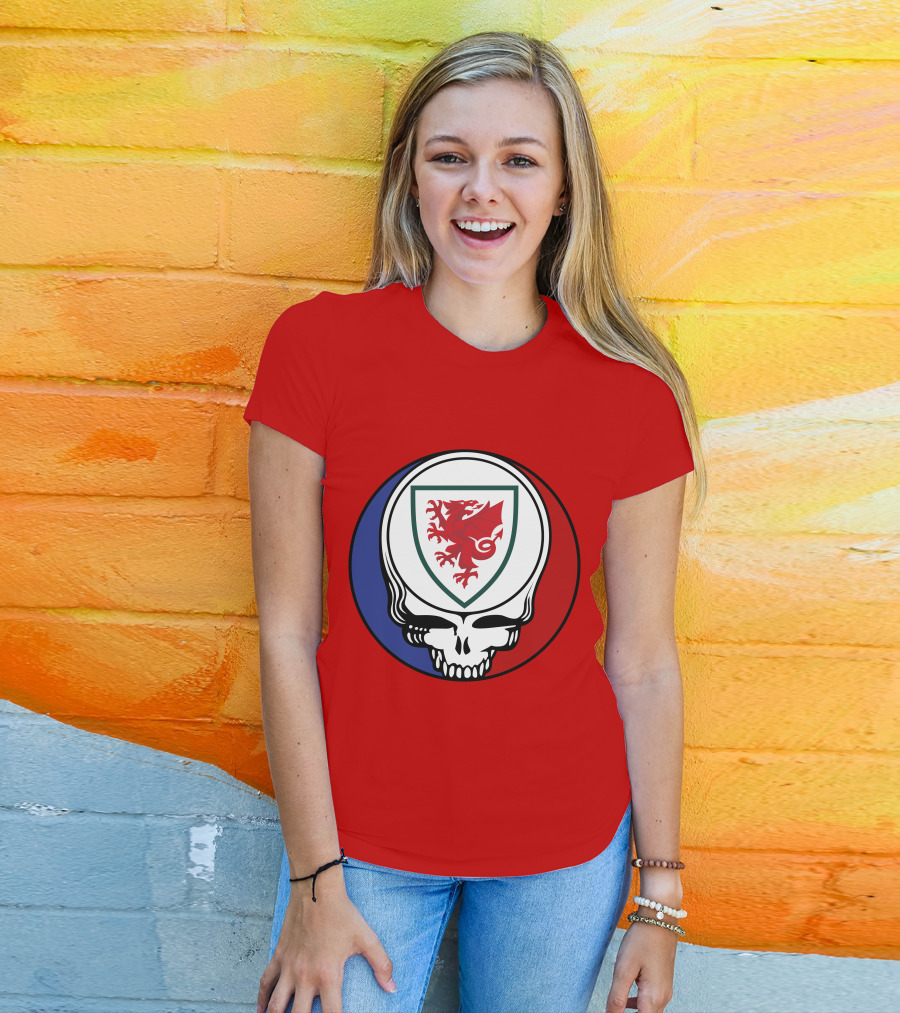 Wales National Football Team Grateful Dead Skull Emblem T-Shirt