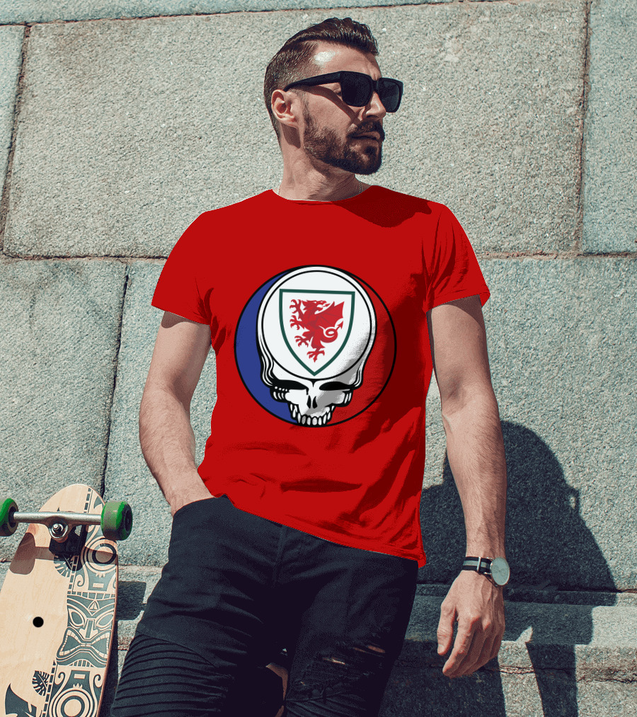 Wales National Football Team Grateful Dead Skull Emblem T-Shirt
