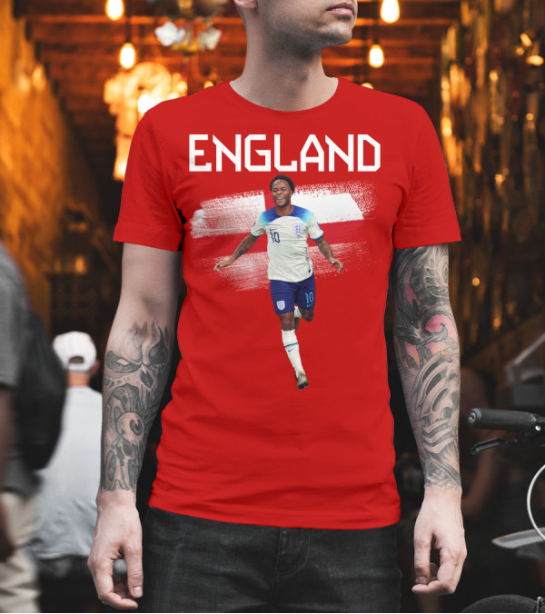 Raheem Sterling England Football 10 Euro Kit Cross Background T-Shirt Raheem Sterling England Football 10 Euro Kit Cross Background T-Shirt