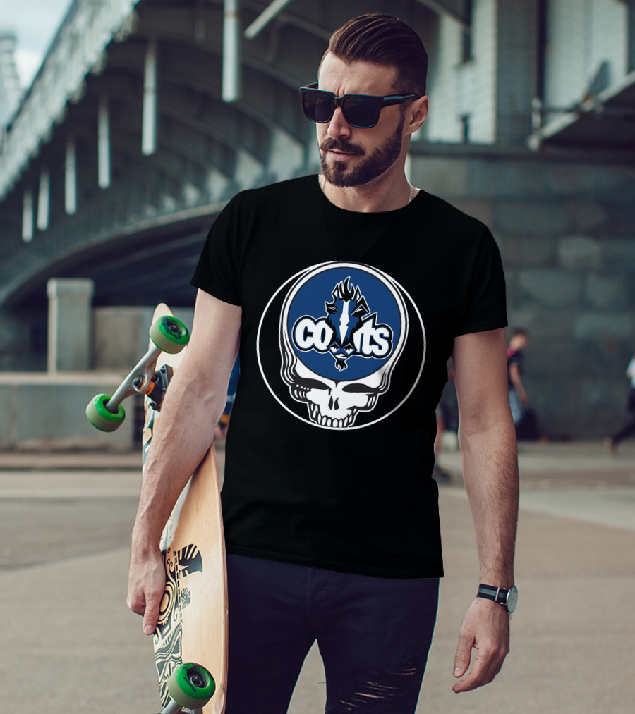 Indianapolis Colts Skull Logo Blue Lightning Head T-Shirt