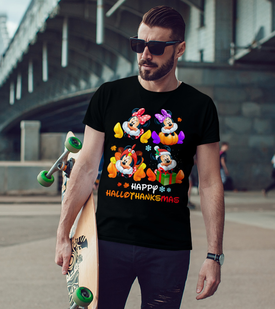 Happy HALLOTHANKSMAS With Minnie In Seasonal Costumes T-Shirt