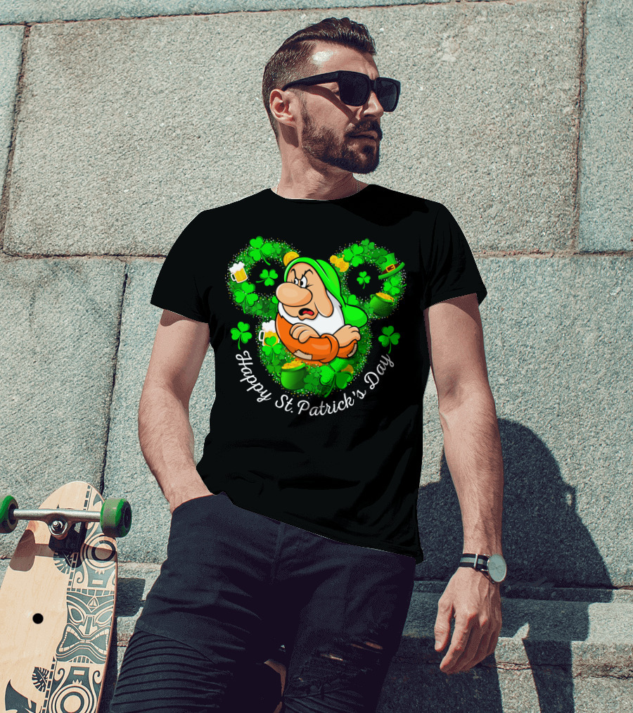 Grumpy Happy St. Patrick's Day Green Shamrocks And Beer T-Shirt