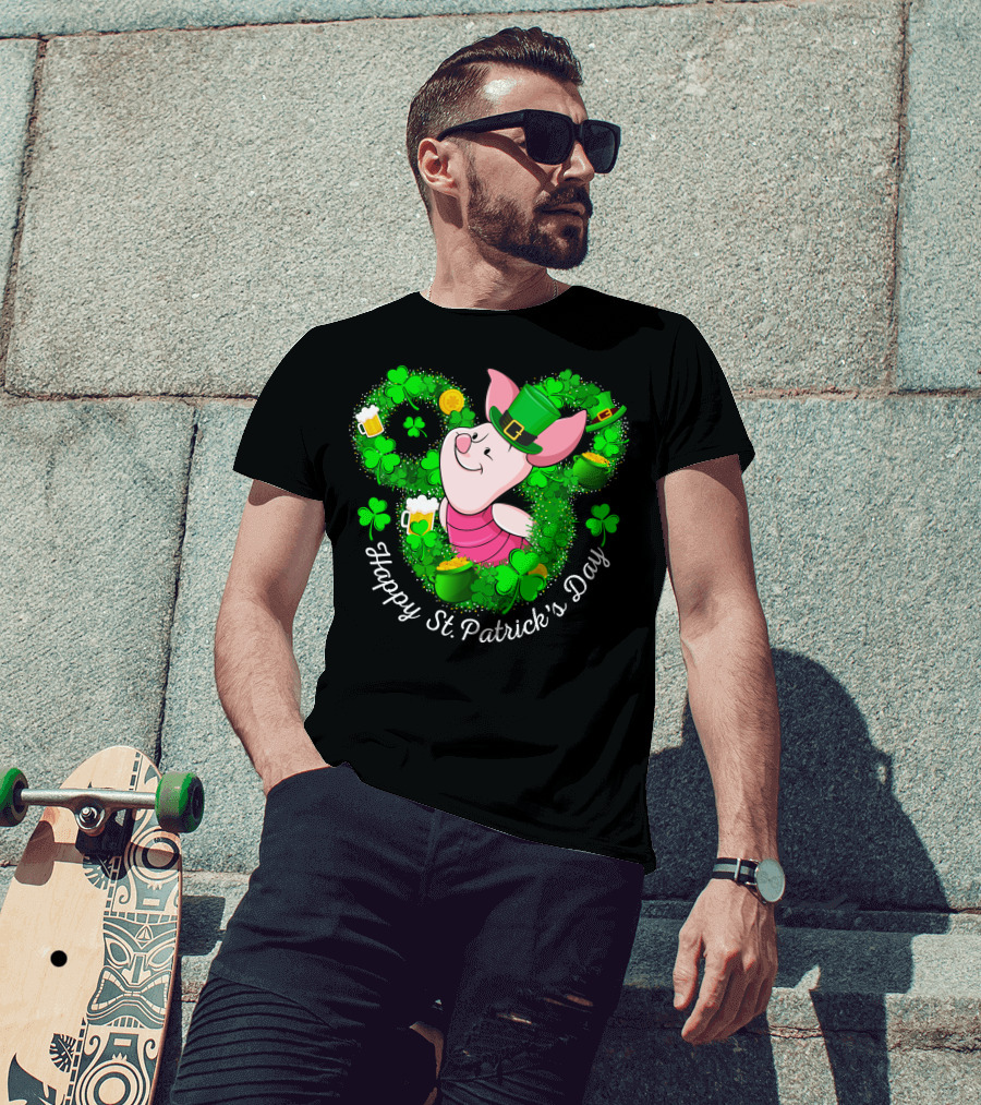 Piglet Happy St. Patrick's Day Clover Hat Beer Coin T-Shirt