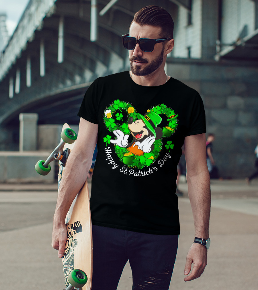 Happy St. Patrick's Day Mickey Mouse Shamrock Green Hat T-Shirt