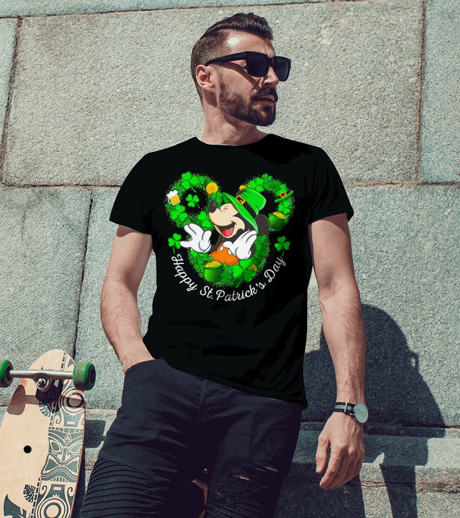 Happy St. Patrick's Day Mickey Mouse Shamrock Green Hat T-Shirt