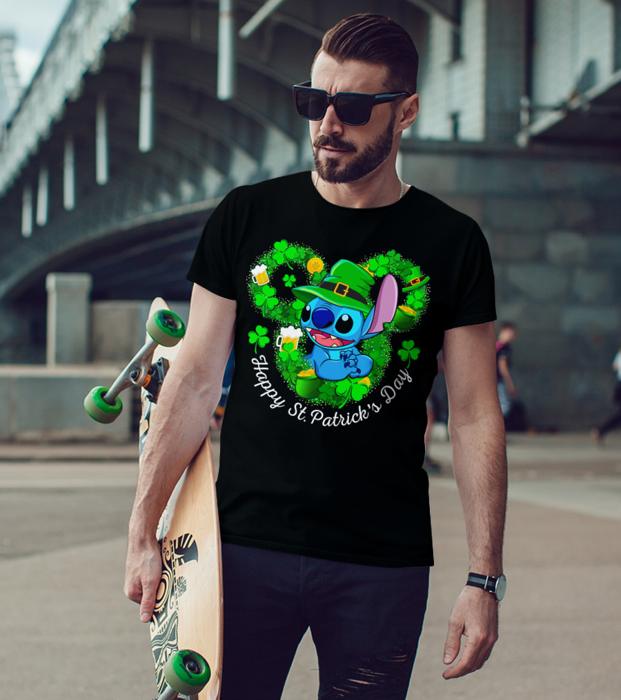 Stitch Happy St. Patrick's Day Shamrocks And Beer Celebration T-Shirt