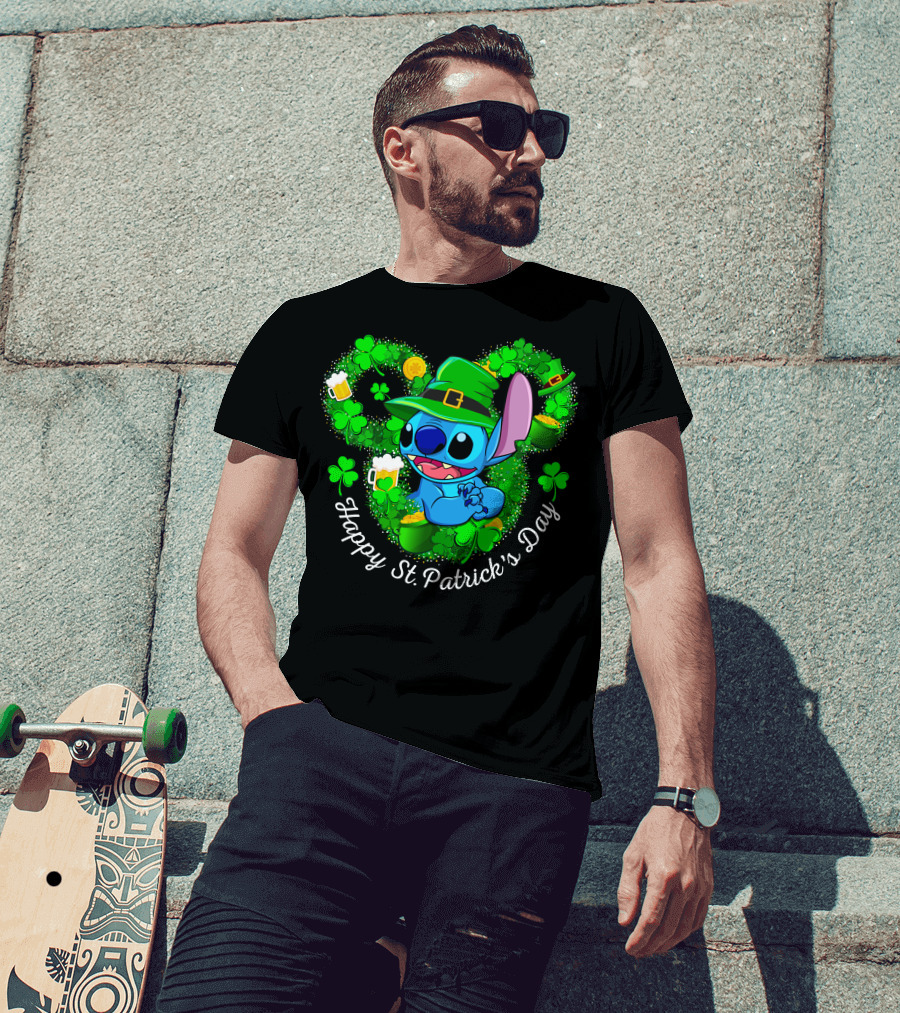 Stitch Happy St. Patrick's Day Shamrocks And Beer Celebration T-Shirt