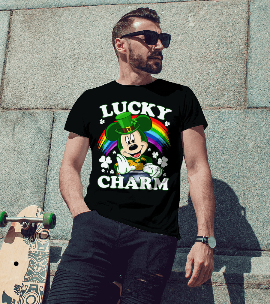 Lucky Charm Mickey Rainbow Coins Shamrocks Hat T-Shirt