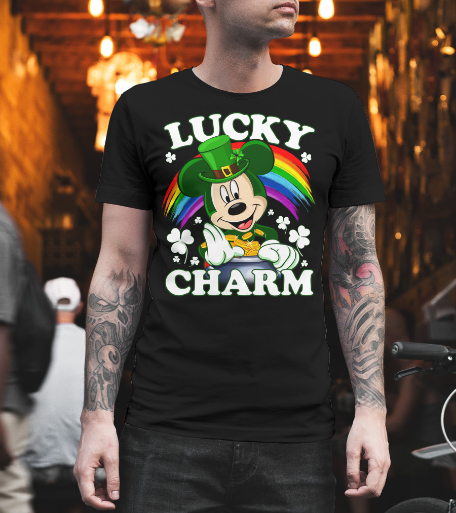 Lucky Charm Mickey Rainbow Coins Shamrocks Hat T-Shirt