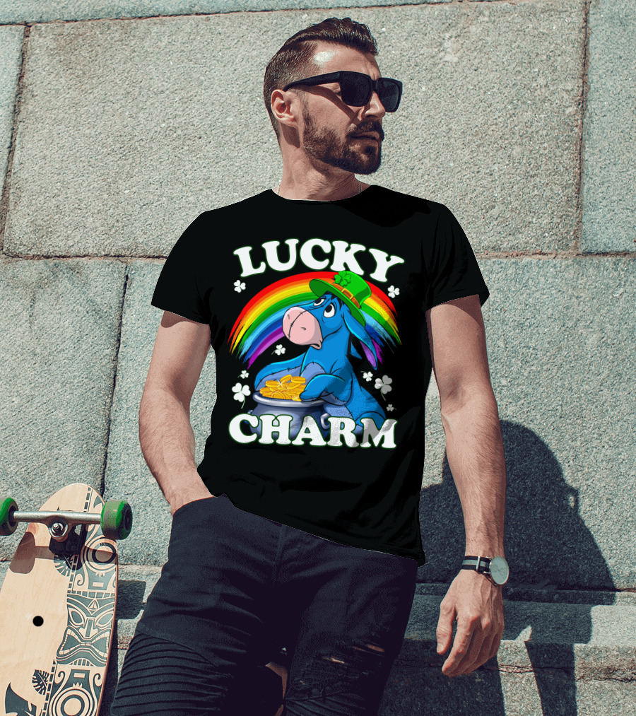 Eeyore Lucky Charm Rainbow Hat Coins Shamrocks T-Shirt