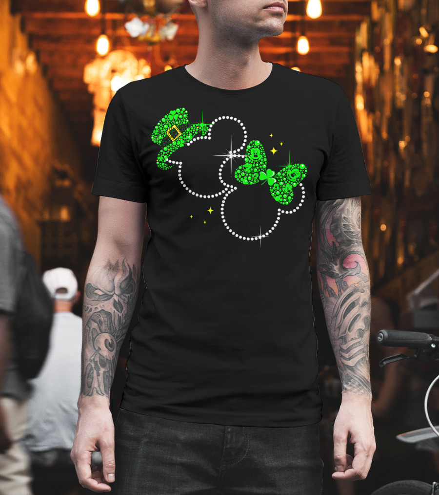 Mickey And Minnie St. Patrick's Day Shamrock Hat And Bow T-Shirt
