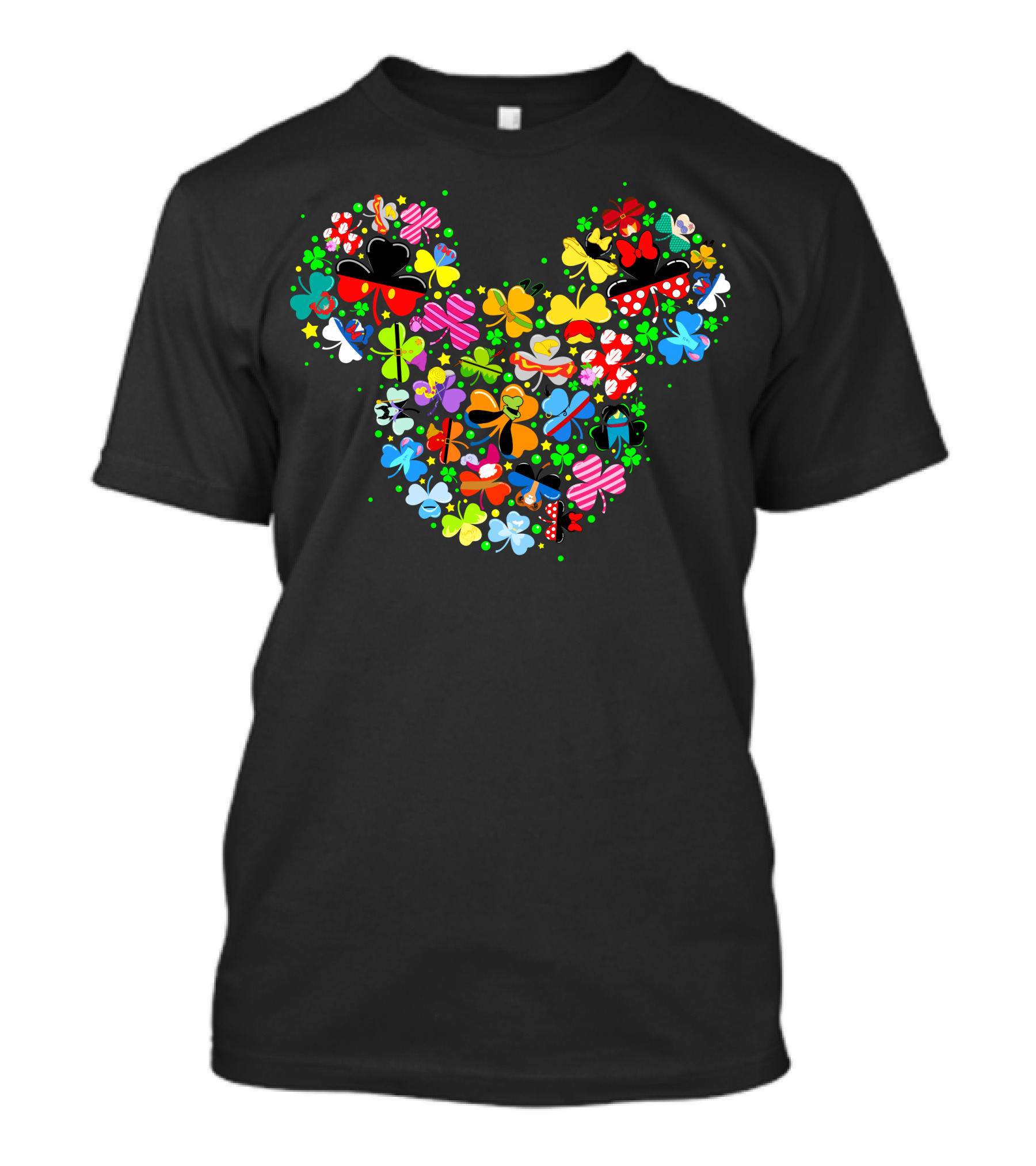 Disney Characters Mickey Mouse Icon Made Of Colorful Bow-Tied Shamrocks T-Shirt