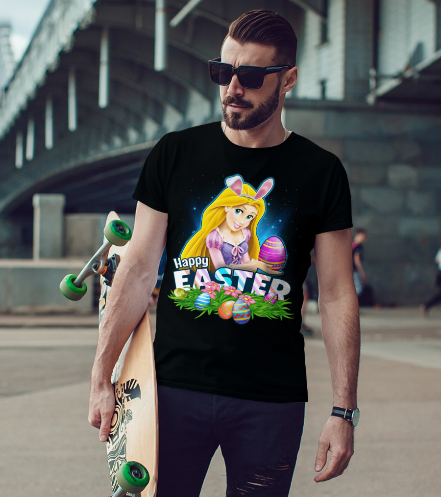 Rapunzel Happy Easter Bunny Ears Holding Colorful Egg Basket T-Shirt
