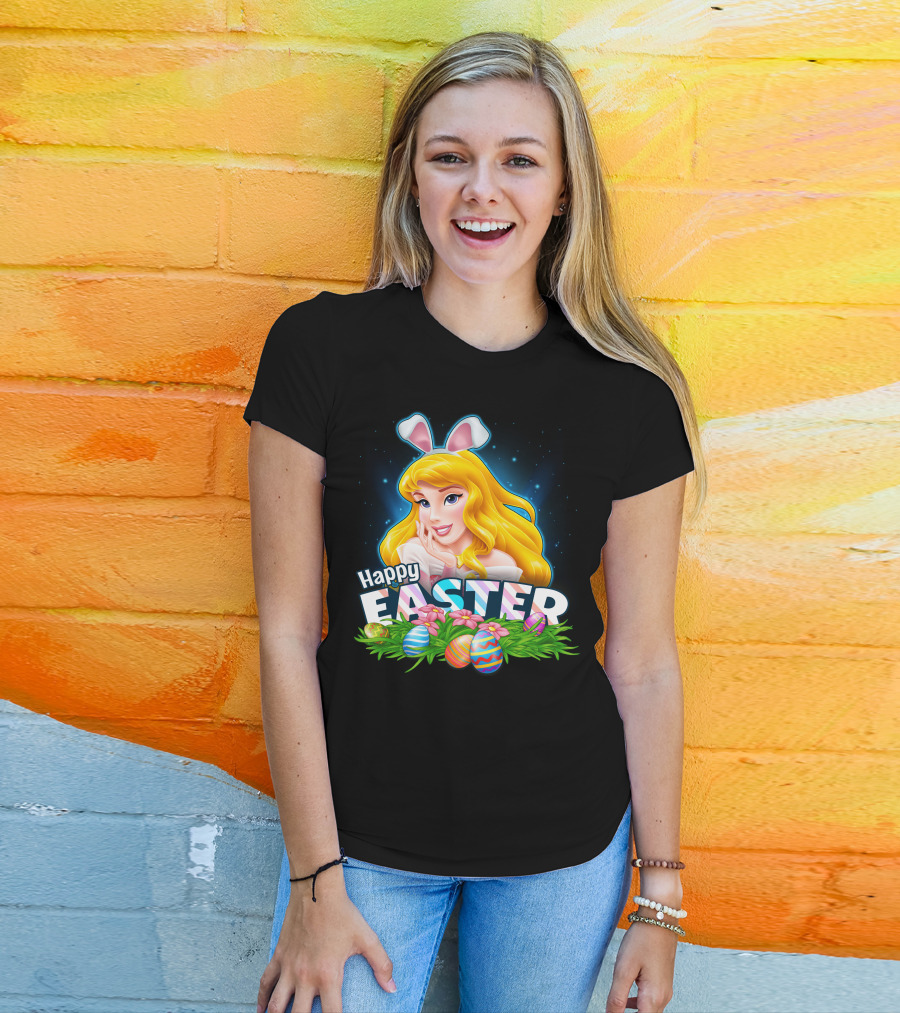 Happy Easter Aurora With Bunny Ears And Colorful Eggs T-Shirt