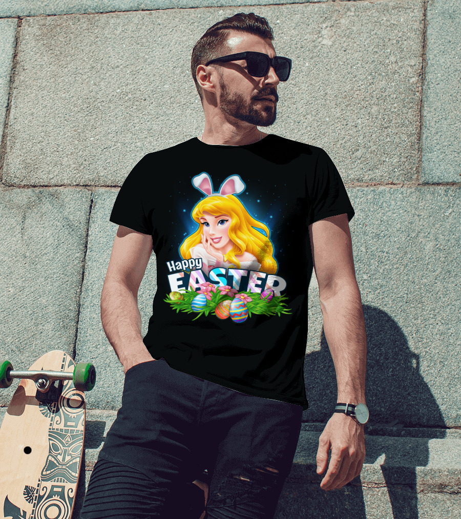 Happy Easter Aurora With Bunny Ears And Colorful Eggs T-Shirt