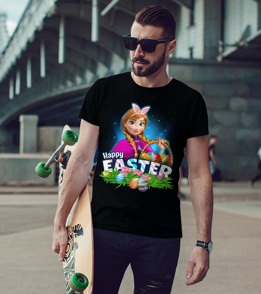 Anna Bunny Ears With Easter Eggs Basket Happy Easter T-Shirt