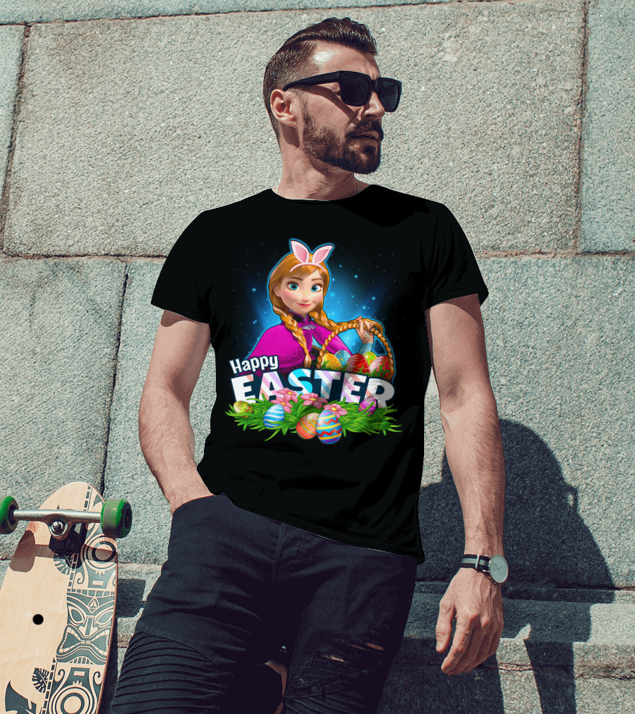 Anna Bunny Ears With Easter Eggs Basket Happy Easter T-Shirt