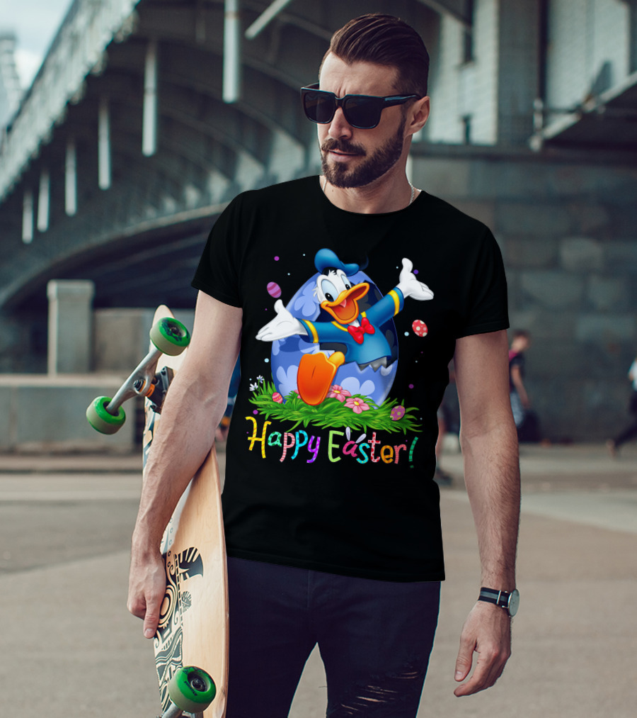 Happy Easter Donald Duck Celebration Egg And Flowers T-Shirt