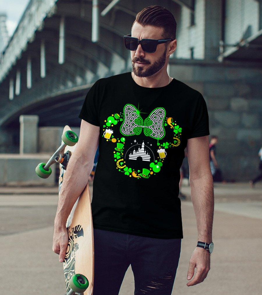 Minnie Mouse St. Patrick's Day Castle Shamrocks Beer Hats Horseshoes Bow T-Shirt
