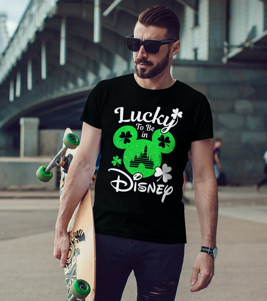 Lucky To Be In Disney Green Glitter Castle Shamrocks T-Shirt
