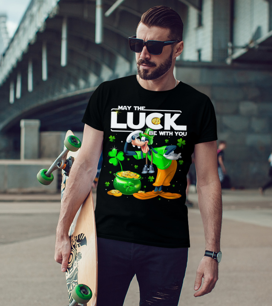 Goofy May The Luck Be With You Shamrock And Gold Coins T-Shirt