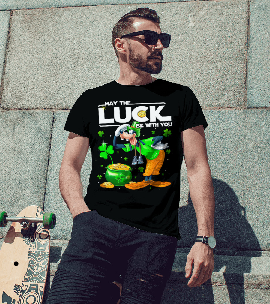 Goofy May The Luck Be With You Shamrock And Gold Coins T-Shirt