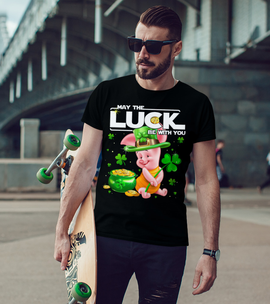 May The Luck Be With You Piglet Clover And Gold Coins T-Shirt