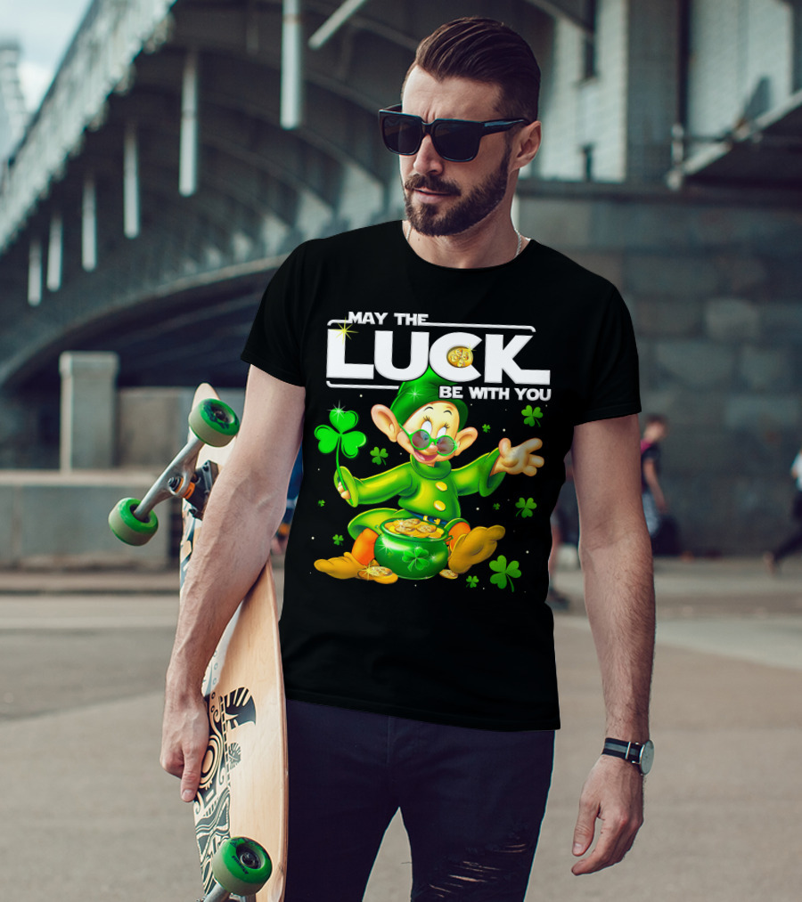 Dopey May The Luck Be With You Leprechaun Green Outfit Coins Shamrocks T-Shirt