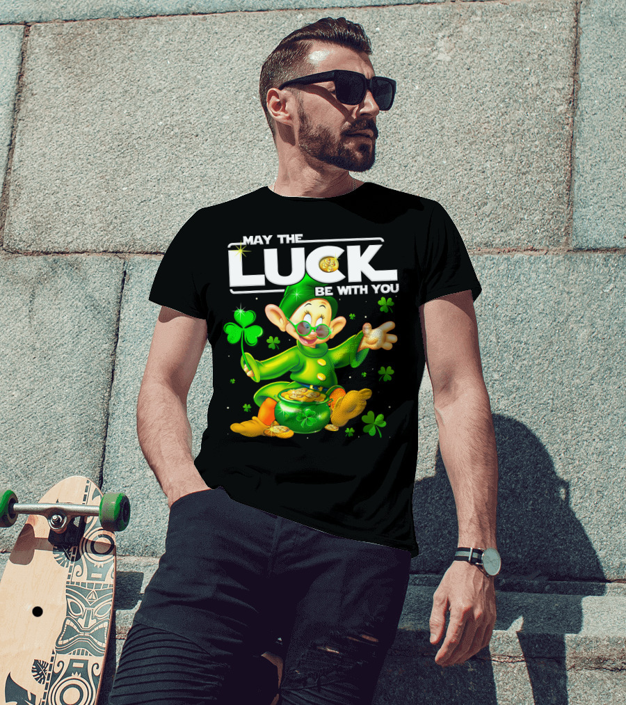 Dopey May The Luck Be With You Leprechaun Green Outfit Coins Shamrocks T-Shirt