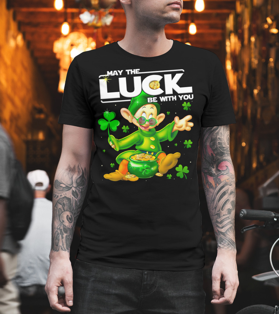 Dopey May The Luck Be With You Leprechaun Green Outfit Coins Shamrocks T-Shirt