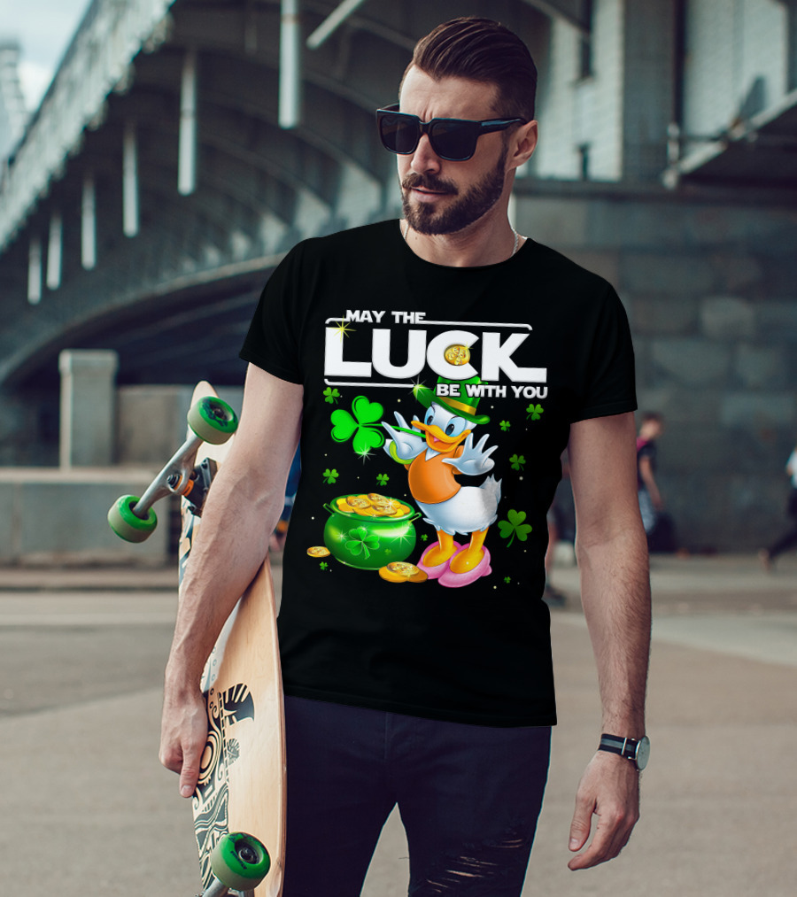 May The Luck Be With You Shamrock Coins Duck Pot Of Gold T-Shirt