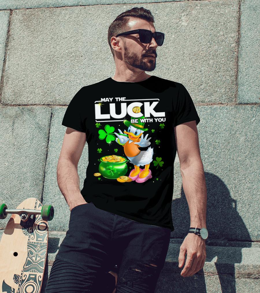 May The Luck Be With You Shamrock Coins Duck Pot Of Gold T-Shirt