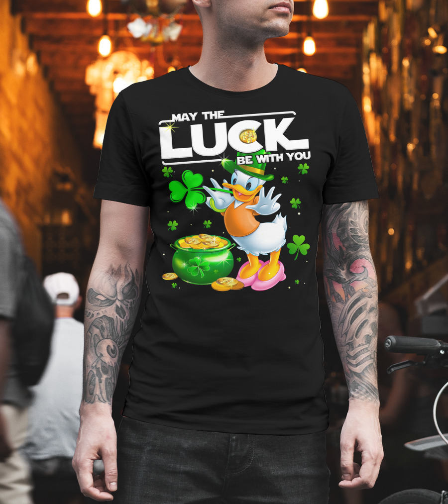May The Luck Be With You Shamrock Coins Duck Pot Of Gold T-Shirt