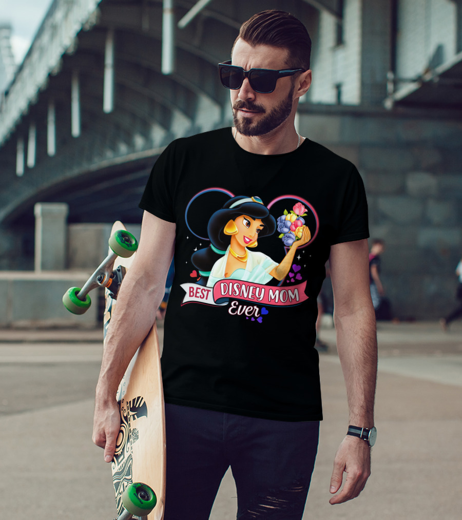 Best Disney Mom Ever Jasmine With Flowers And Hearts T-Shirt