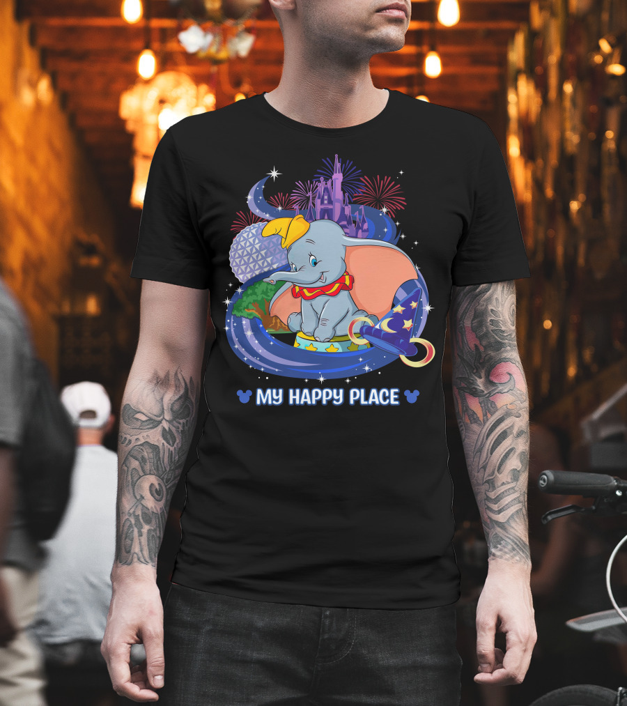 Dumbo My Happy Place Disney Parks Fireworks Space Mountain Mickey Ears T-Shirt