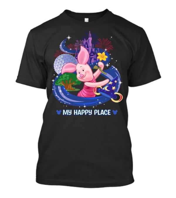My Happy Place Piglet With Castle Fireworks And Magic Hat T-Shirt