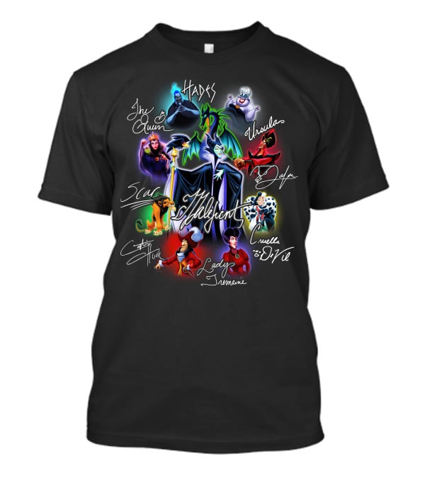 Disney Villains Maleficent Hades Ursula Cruella De Vil Scar Captain Hook Queen Jafar Lady Tremaine T-Shirt