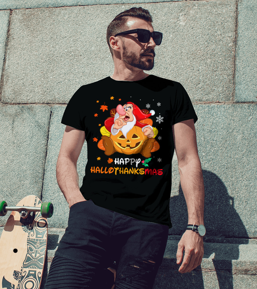 Happy Hallothanksmas Grumpy Christmas Halloween Thanksgiving T-Shirt