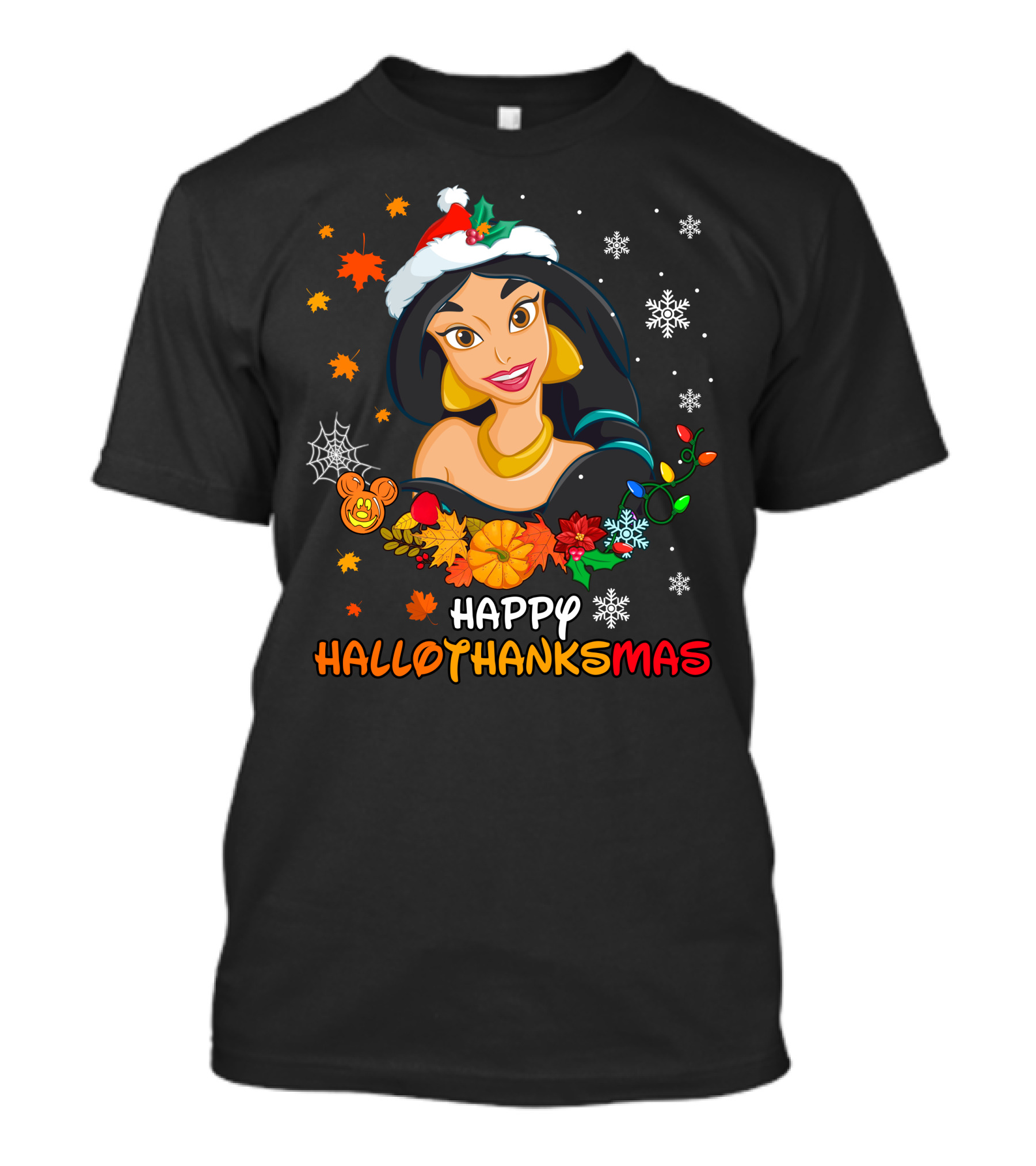 Happy Hallothanksmas Jasmine Fall Leaves Pumpkins Snowflakes T-Shirt