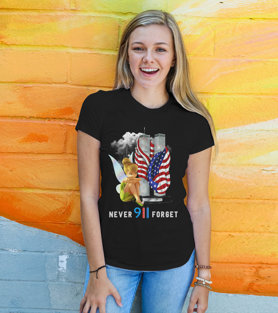Tinker Bell Never Forget 9/11 Twin Towers Flag Memorial T-Shirt