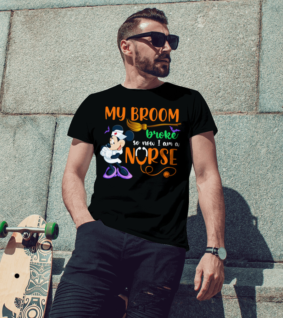 Minnie Mouse My Broom Broke So Now I Am A Nurse Halloween T-Shirt