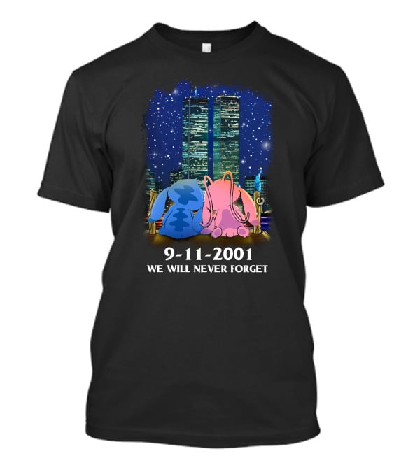Stitch & Angel-D 9-11-2001 We Will Never Forget Memorial Twins T-Shirt