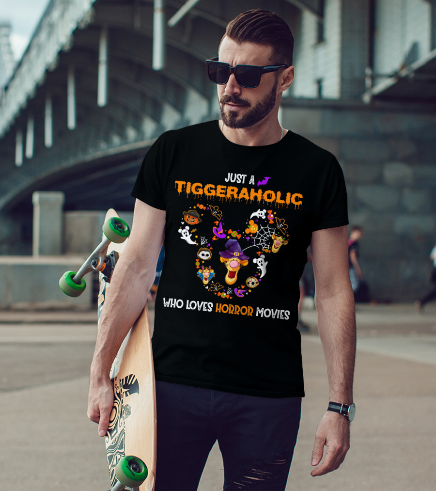 Tiggeraholic Who Loves Horror Movies Halloween Icons T-Shirt