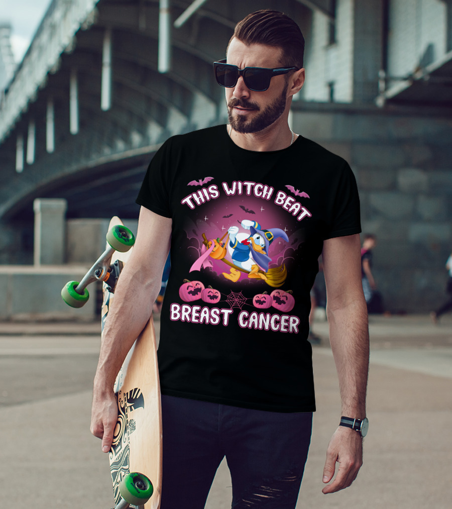 This Witch Beat Breast Cancer Donald Duck Halloween Pink Ribbon T-Shirt