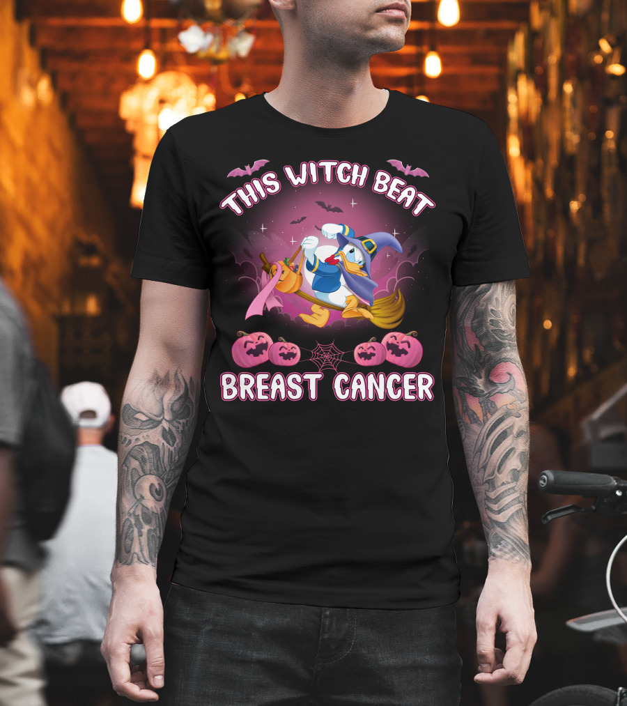 This Witch Beat Breast Cancer Donald Duck Halloween Pink Ribbon T-Shirt
