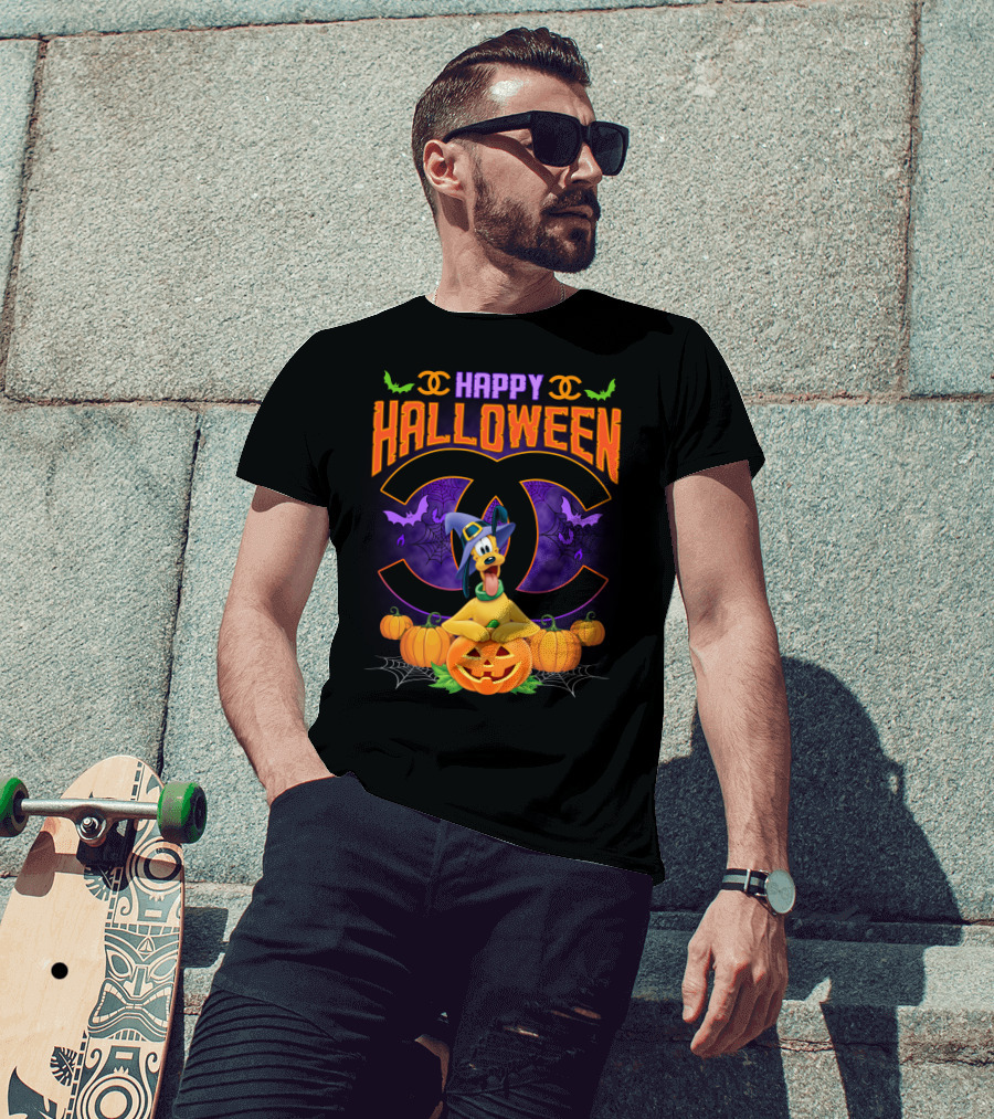 Happy Halloween Pluto Pumpkins Bat Symbols And Spider Webs T-Shirt