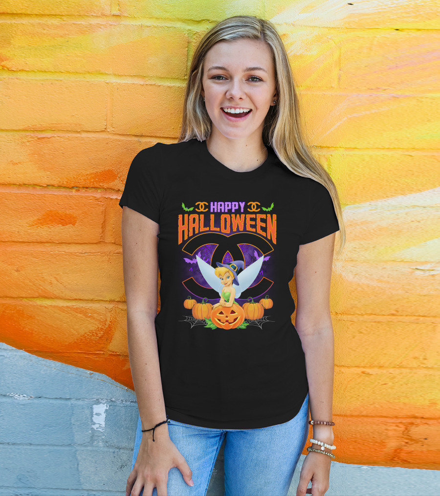 Happy Halloween Tinker Bell Pumpkins Bat Wings T-Shirt