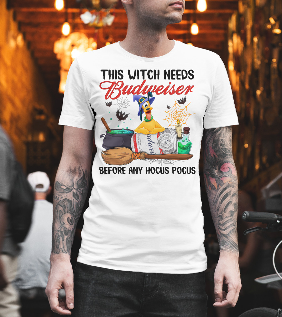 This Witch Needs Budweiser Before Any Hocus Pocus Pluto Halloween T-Shirt