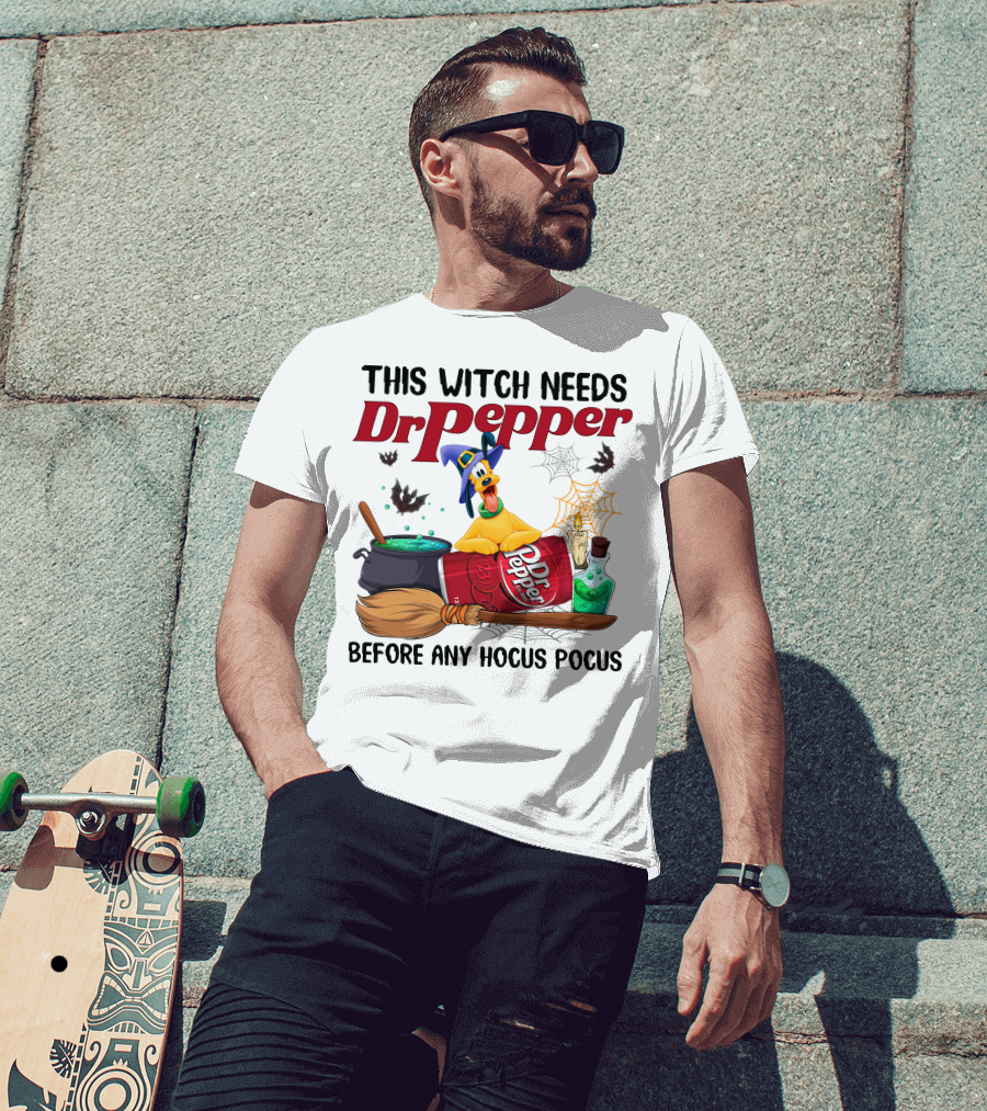 This Witch Needs Dr Pepper Before Any Hocus Pocus With Pluto Halloween Theme T-Shirt