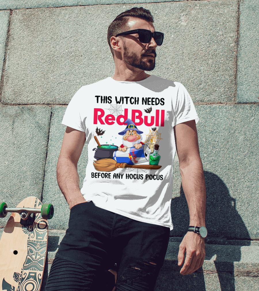 This Witch Needs Red Bull Before Any Hocus Pocus Grumpy Wizard And Bats Scene T-Shirt